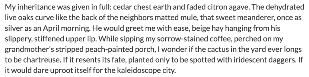 Excerpt from “Estoy Lista,” a poem by Calista Ashmore exploring inheritance, memory, and personal transformation